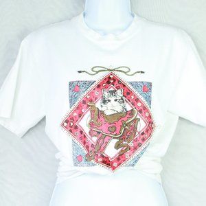 Vintage Kitty Cowboy Graphic Tshirt Red & White M